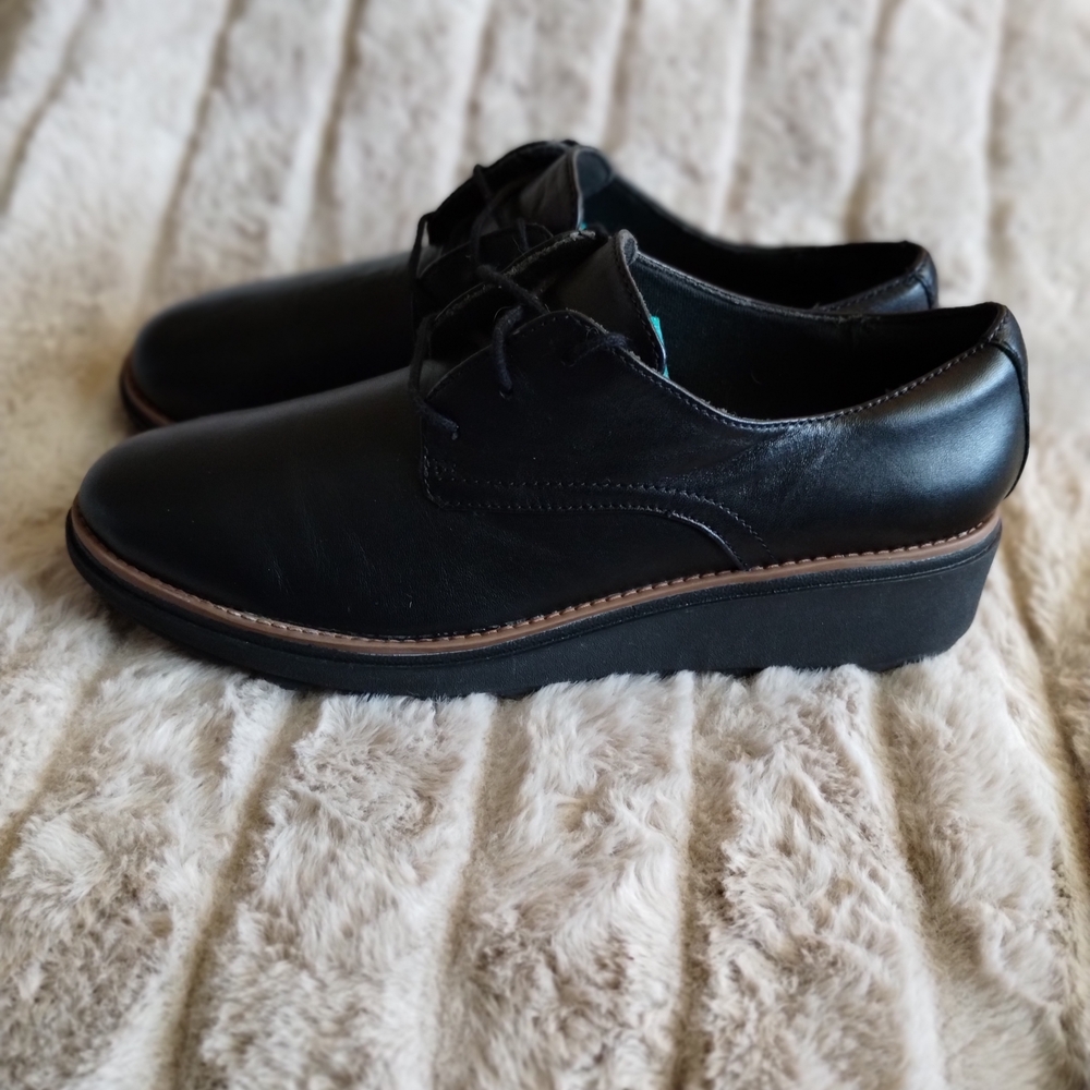 Clarks Collection Black Leather Lace-Up Comfort Oxford Shoes Women’s 8 EU 39
